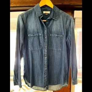 Anthropologie Pilcro denim polka dot button down S